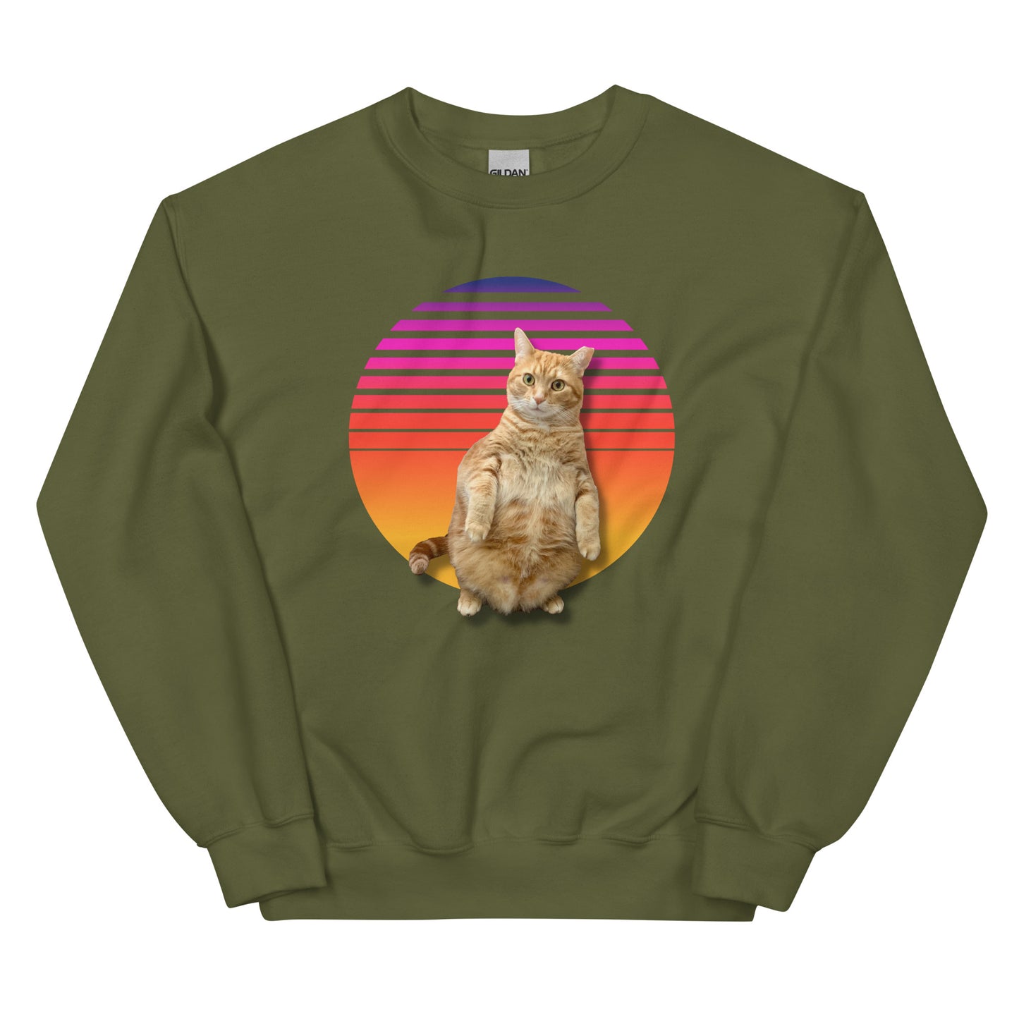 Retro Sunset Unisex Sweatshirt - Standing Orange Cat