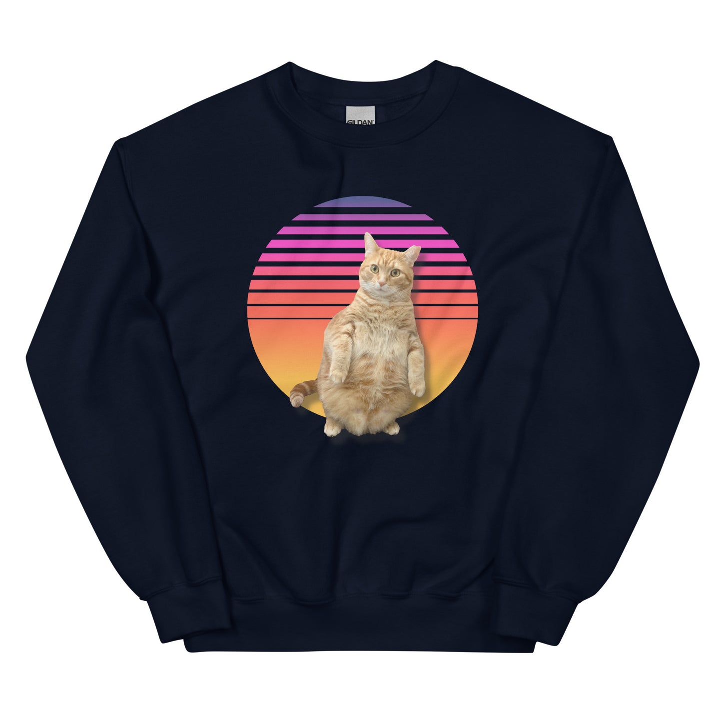 Retro Sunset Unisex Sweatshirt - Standing Orange Cat