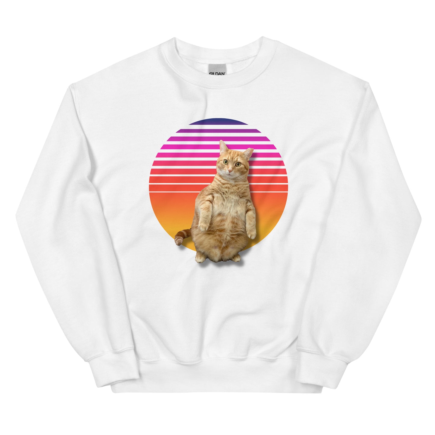 Retro Sunset Unisex Sweatshirt - Standing Orange Cat