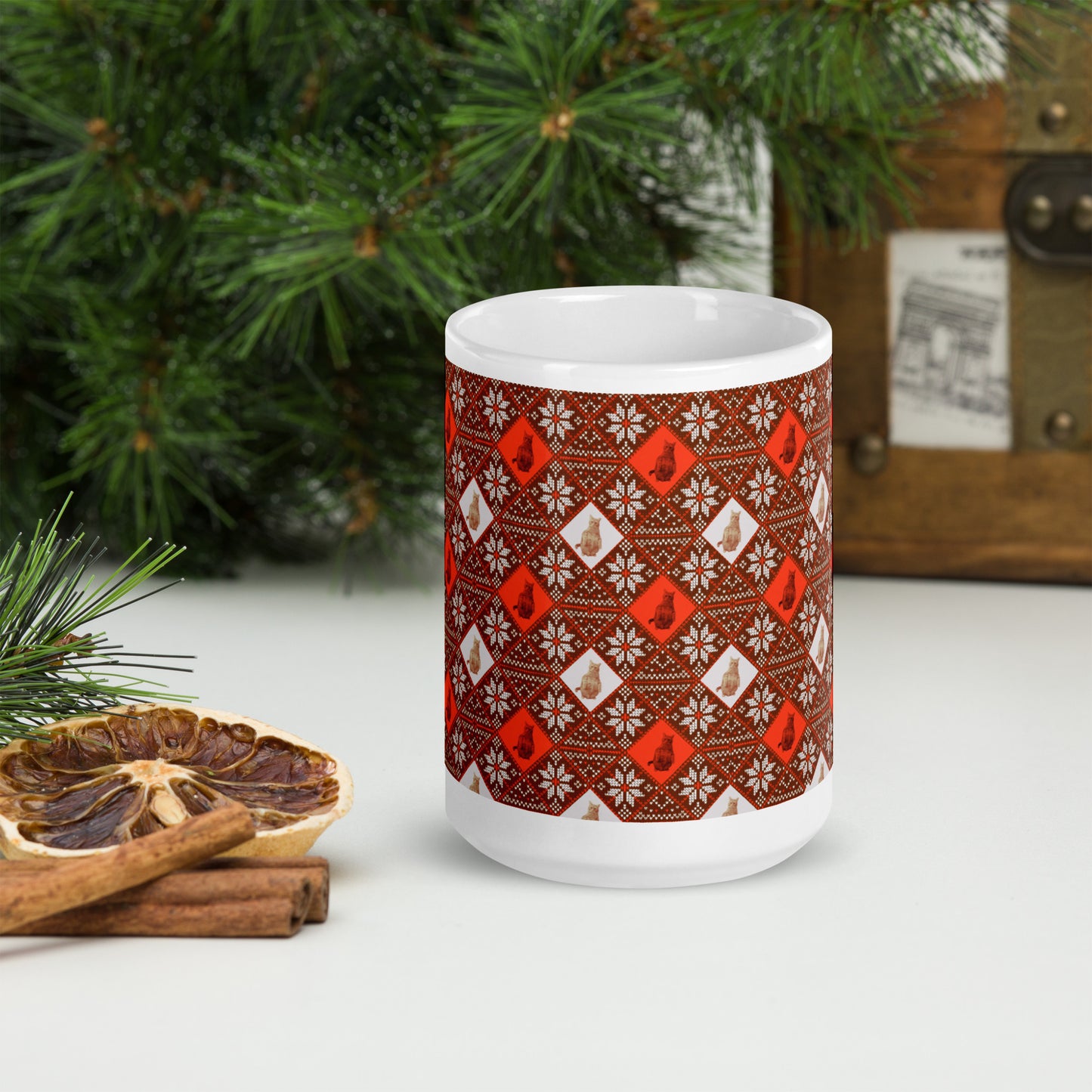 Plaid Orange Cat Mug - Maroon (two sizes available!)