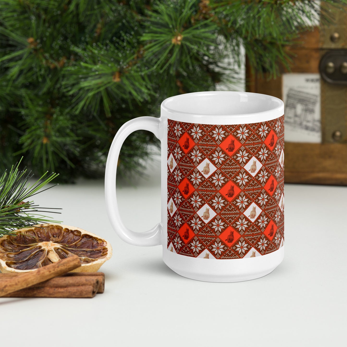 Plaid Orange Cat Mug - Maroon (two sizes available!)