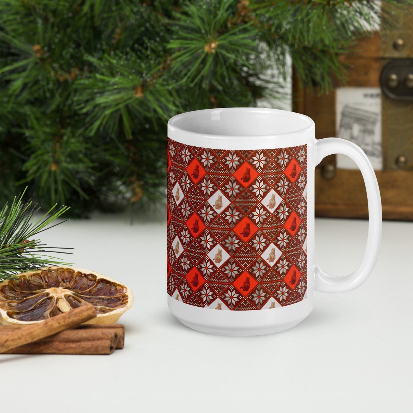 Plaid Orange Cat Mug - Maroon (two sizes available!)