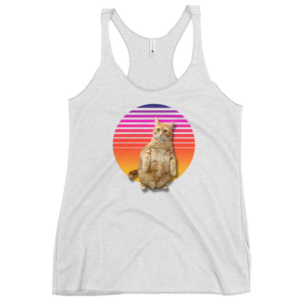 Retro Sunset Women's Racerback Tank - Standing Orange Cat