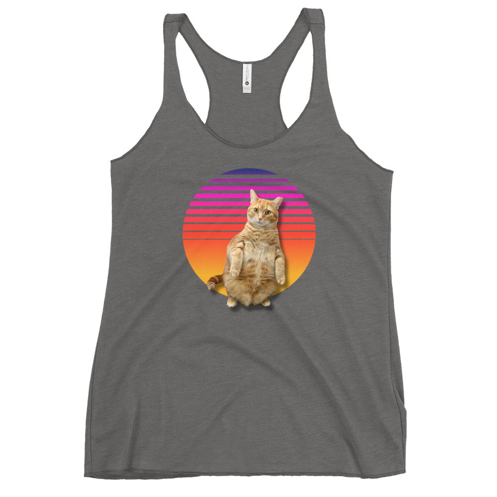 Retro Sunset Women's Racerback Tank - Standing Orange Cat