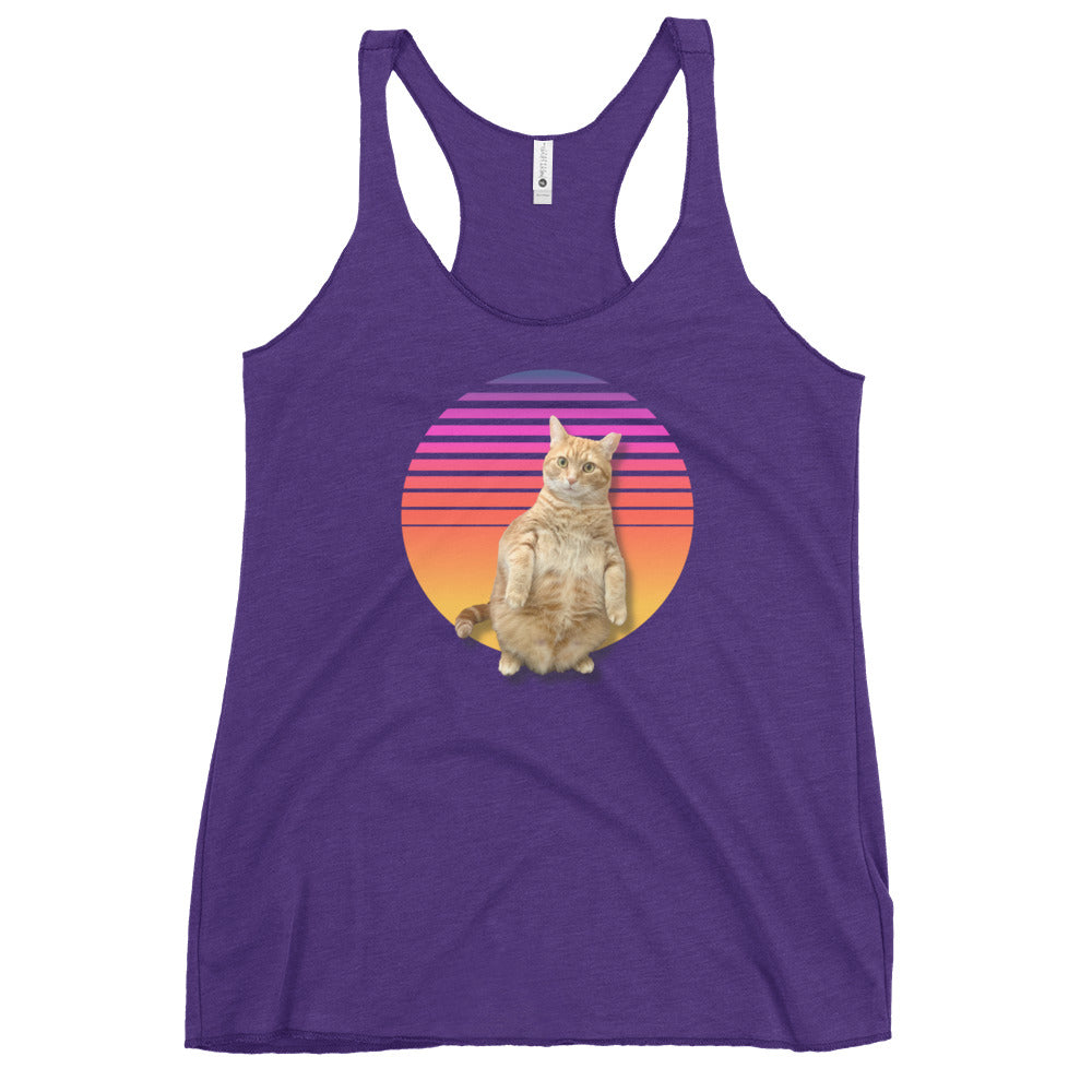 Retro Sunset Women's Racerback Tank - Standing Orange Cat