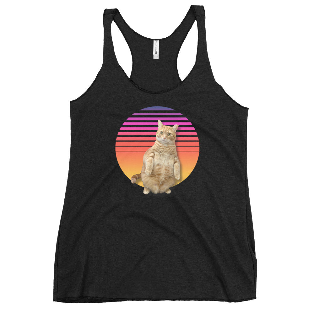 Retro Sunset Women's Racerback Tank - Standing Orange Cat