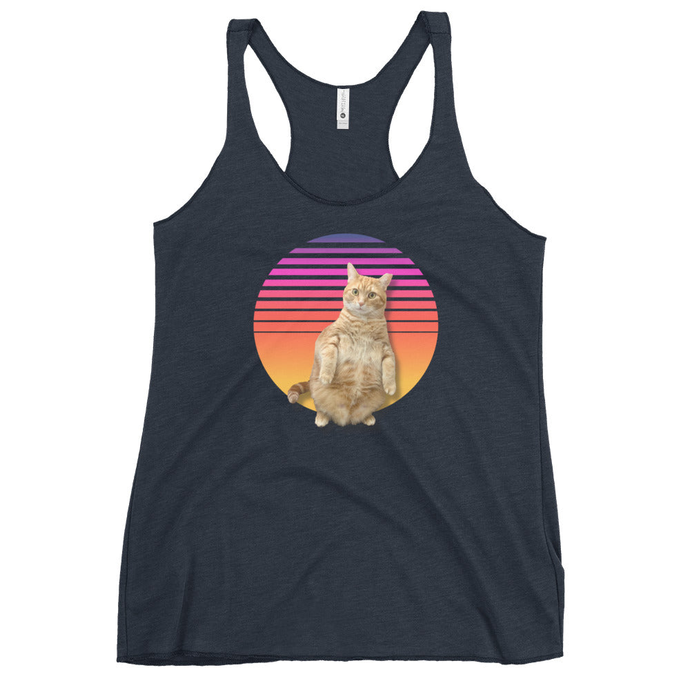 Retro Sunset Women's Racerback Tank - Standing Orange Cat