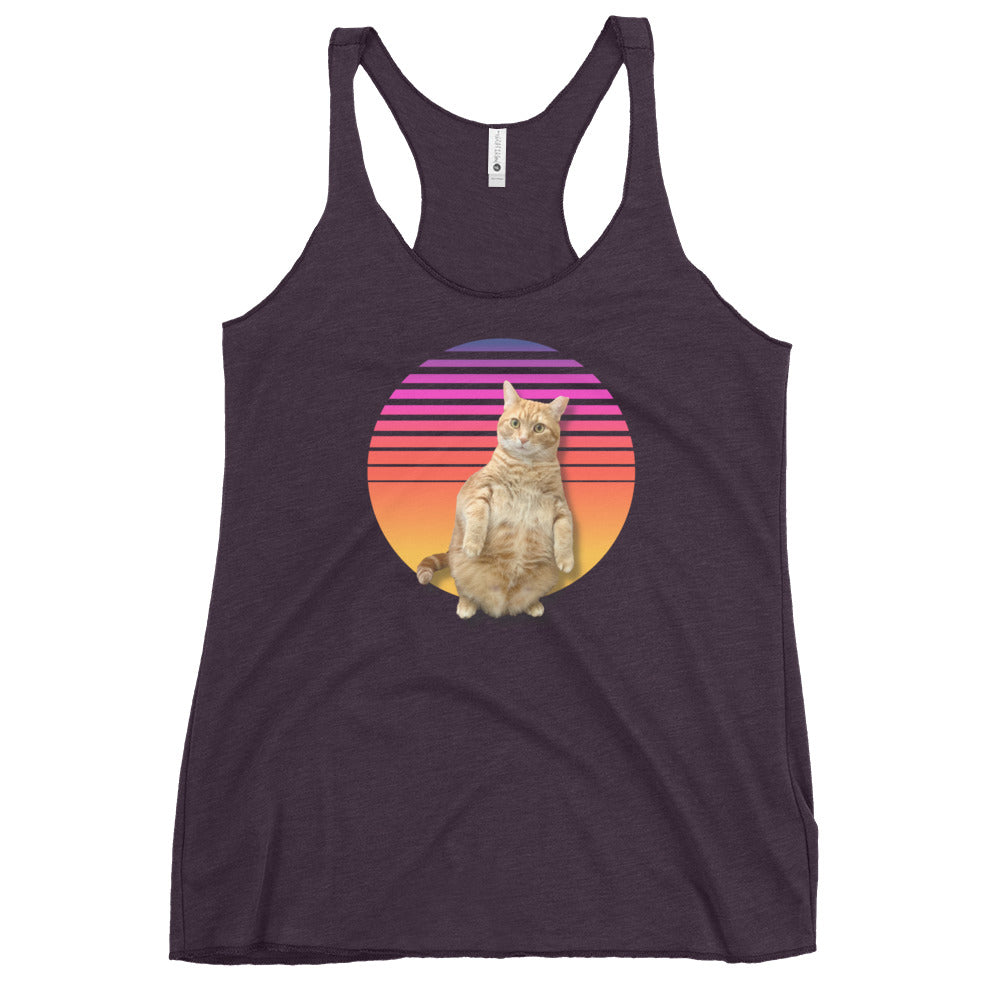 Retro Sunset Women's Racerback Tank - Standing Orange Cat
