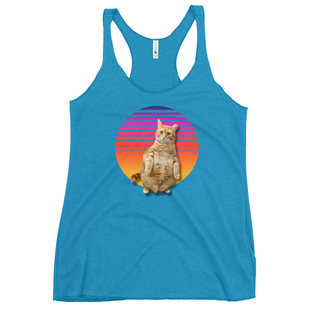 Retro Sunset Women's Racerback Tank - Standing Orange Cat