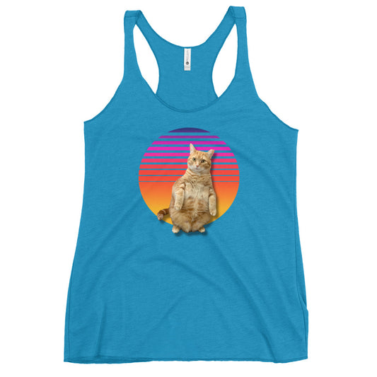Retro Sunset Women's Racerback Tank - Standing Orange Cat