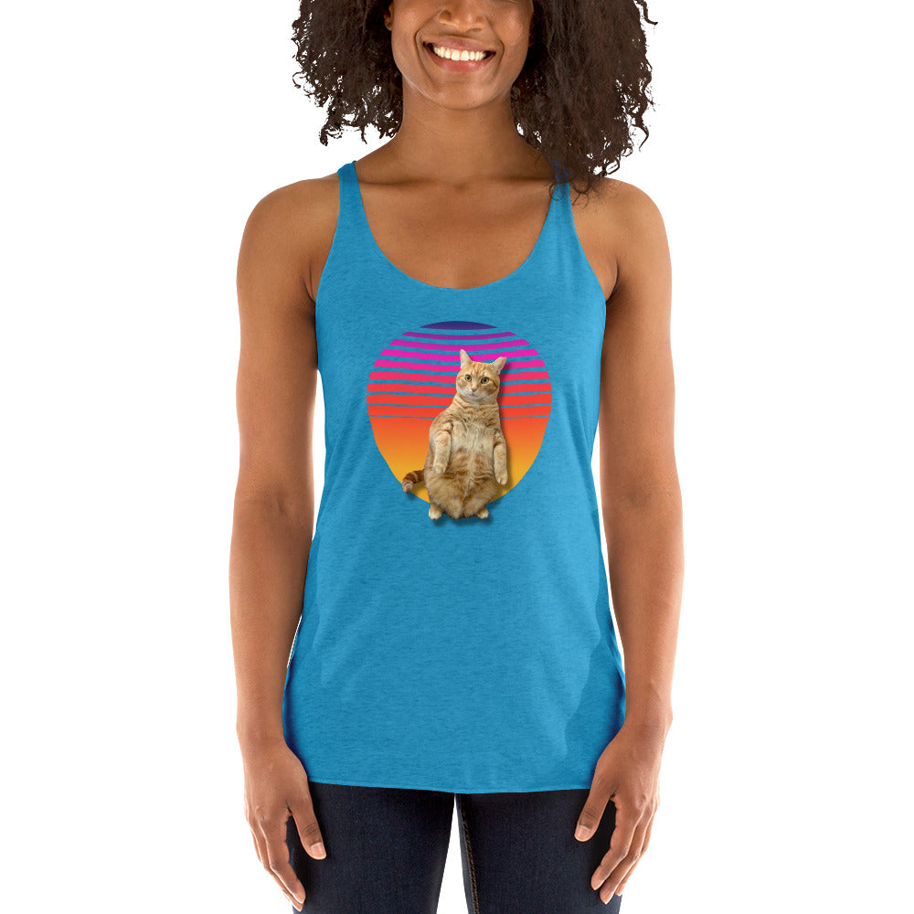 Retro Sunset Women's Racerback Tank - Standing Orange Cat