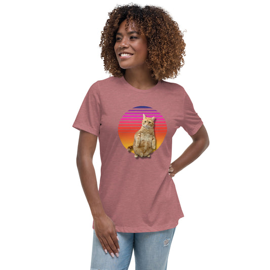 Retro Sunset Women's Relaxed T-Shirt - Standing Orange Cat